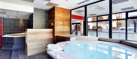 Soak sore muscles in the shared indoor hot tub.