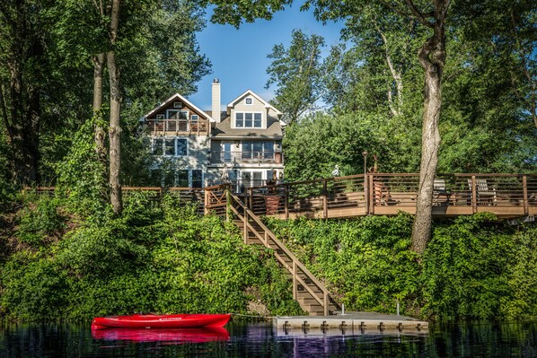 House is right on the river with private dock. Peaceful location.