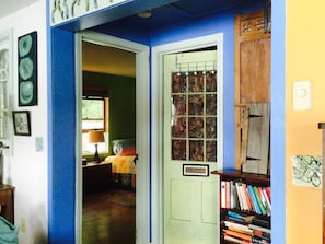 colorful, funky, book filled.
