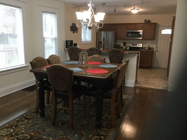 Large dining area perfect for family get togethers with open floor plan