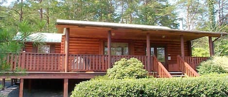 Real Log Cabin with large wrap around deck w/ gas grill, rockers and hot-tub.