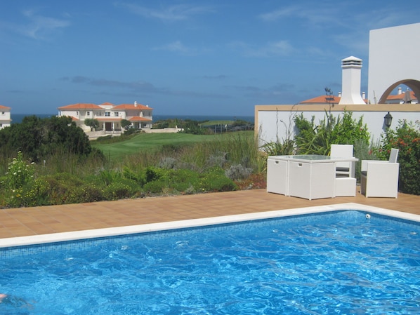 Fabulous sea, sunset and golf course views from the villa