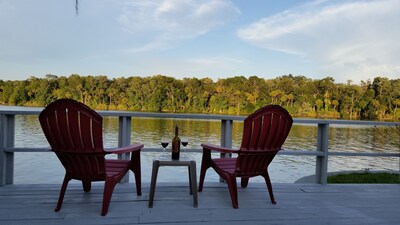 Relax on the large deck and enjoy the river view.