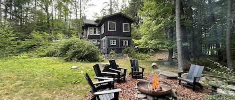 Private Woodland Valley Creek steps behind the photographer - fire pit & Lodge