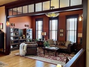 Antique lawyer bookcases house family treasures (please look but don't open).