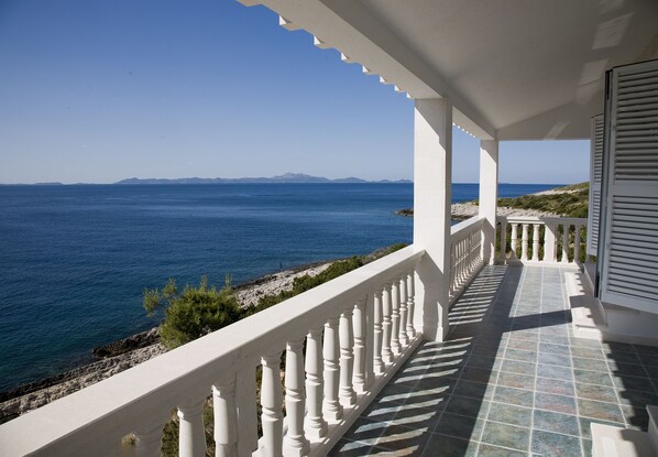 View from upper apartment balcony of Adriatic Sea and island of Lastovo 
