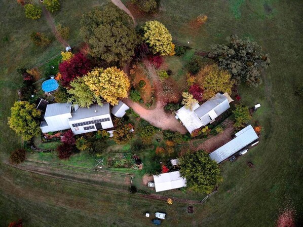 Drone view of property