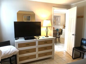 Queen bedroom, view of living room