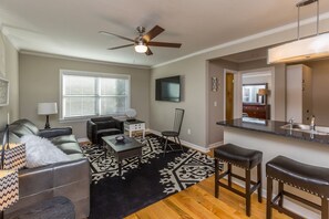 Spacious living room with SMART television