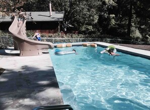 The water slide is my favorite entry method to the pool