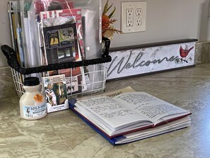 A sweet treat from our sugarhouse, brochures of the area & our guest book