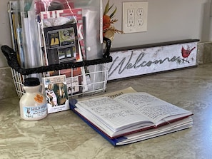 A sweet treat from our sugarhouse, brochures of the area & our guest book