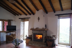 sitting room with fireplace