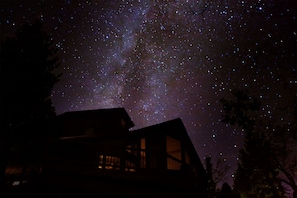 The Peregrine Lodge with winter stars.