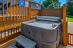 Relax and unwind in our hot tub: Available all year long, with multi-level jets!