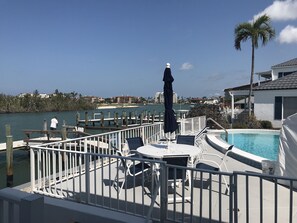 Pool literally steps away from private patio!