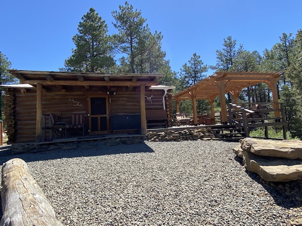 Front of cabin with deck 