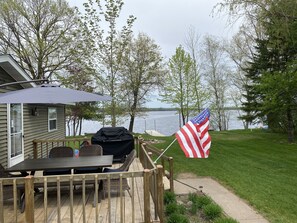 Seating for 6 and a gas grill on the deck. 