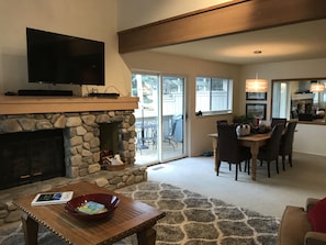 Enjoy the Fireplace, TV and Baldy Views