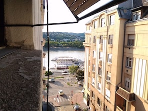 the window view to Danube river and Buda hills  