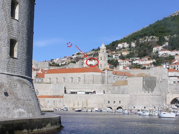 Location of the apartment, viewed from the Old Town Dubrovnik