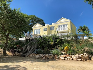 Little Bay Townhouse from the beach.  Our home is on the right hand side.