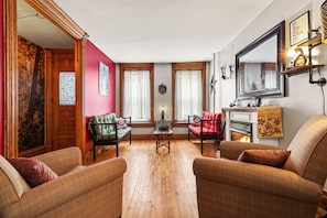 second living room with gas fireplace 