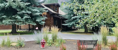 Front of Log House 
Surrounded by trees