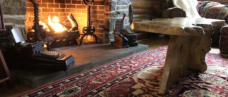 One of 3 gas-log fireplaces in the Wrightsville cabin rental.  