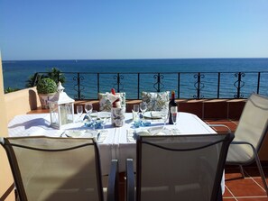 Dinner on the terrace overlooking the Mediterranien