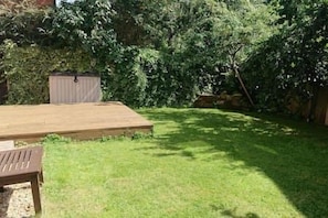 Private, enclosed rear garden with decking area and outdoor seating available