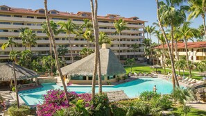 View of the Marina Sol  pool , heated and very large with a swim up bar