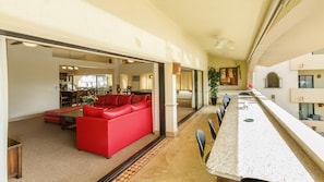 Granite table on the terrace with seating for 10 guests