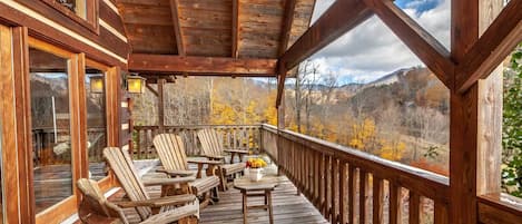 Adirondack Chairs on Main Level Deck Situated to Look Out at Mountain Views