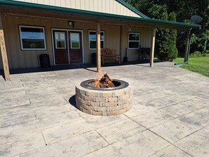 Fire pit on the concrete patio