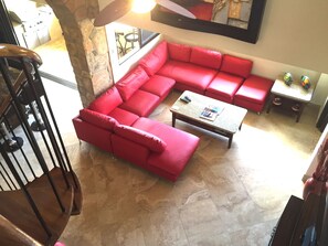 looking down into the Great Room from the 2nd level of The Penthouse