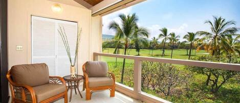 Lanai with golf course view