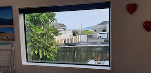 dining room picture window , view of beach