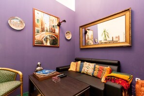 living room sitting area with  King size sofa bed 