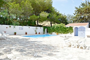 Pool with large patio area
