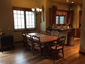 Large kitchen table seats eight comfortably