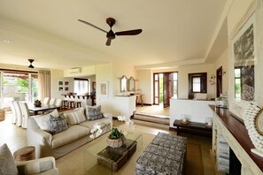 Sink into the cozy sofa after a day exploring the area.