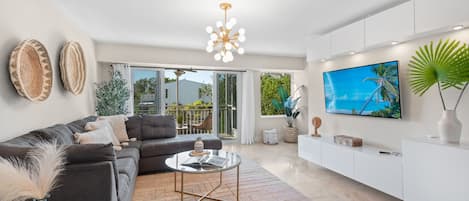 Main Living area with balcony overlooking saltwater lagoon