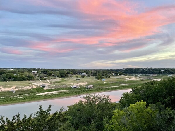 The Pedernales River has water to view, but it is not accessible summer 2024.