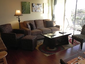 Living room, comfortable full sized furniture...all brand new