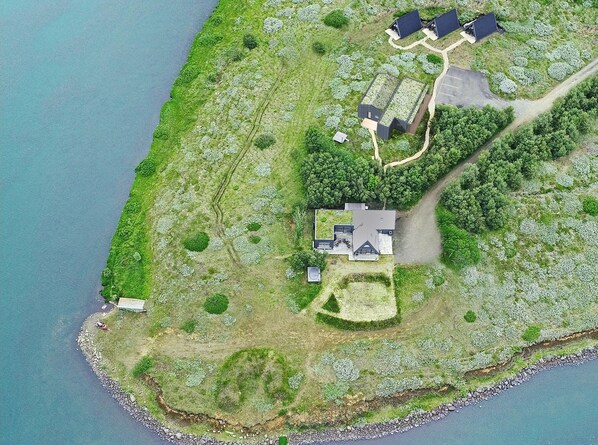 This is the layout of our one hectare private peninsula at lake Gislholtsvatn.