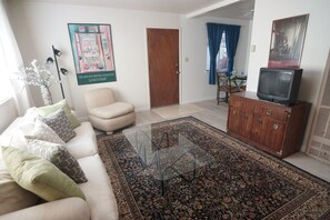 Living room with comfy sofa.