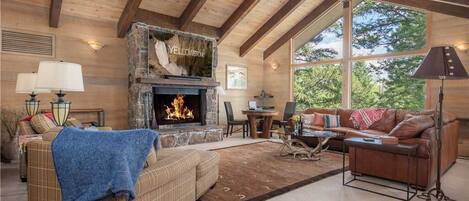 Living Room w/ TV and Fireplace