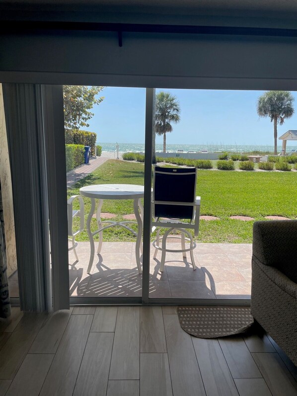 Enjoy dining on your outdoor patio with a view of the Gulf.