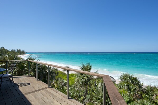 Mile-long pink sand beach as viewed from the east deck